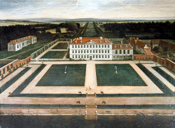 A View of Capesthorne Hall, Cheshire, c.1730 (óleo sobre tela) de English School
