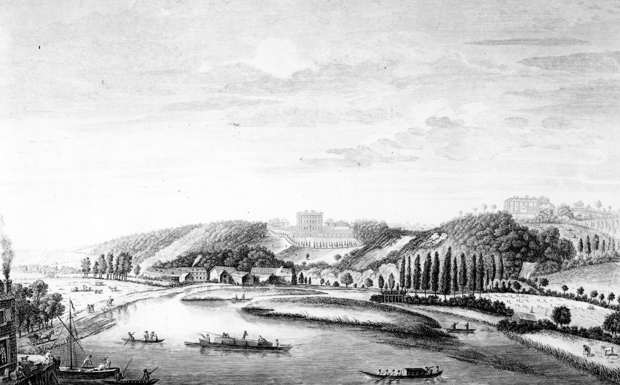 Vista da Casa Cliveden, tirada da Ponte Maidenhead, c.1780 de English School