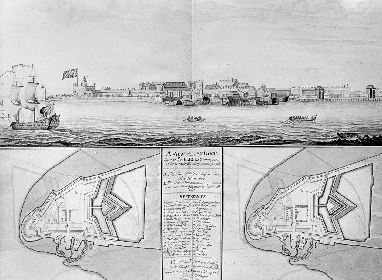 Uma visão de sua majestade Dockyard em Sheerness, 1698 de English School