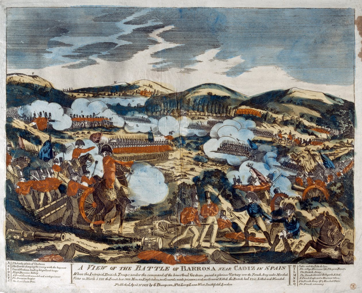 Uma visão da batalha de Barossa, 1811 (xilogravura colorida) de English School
