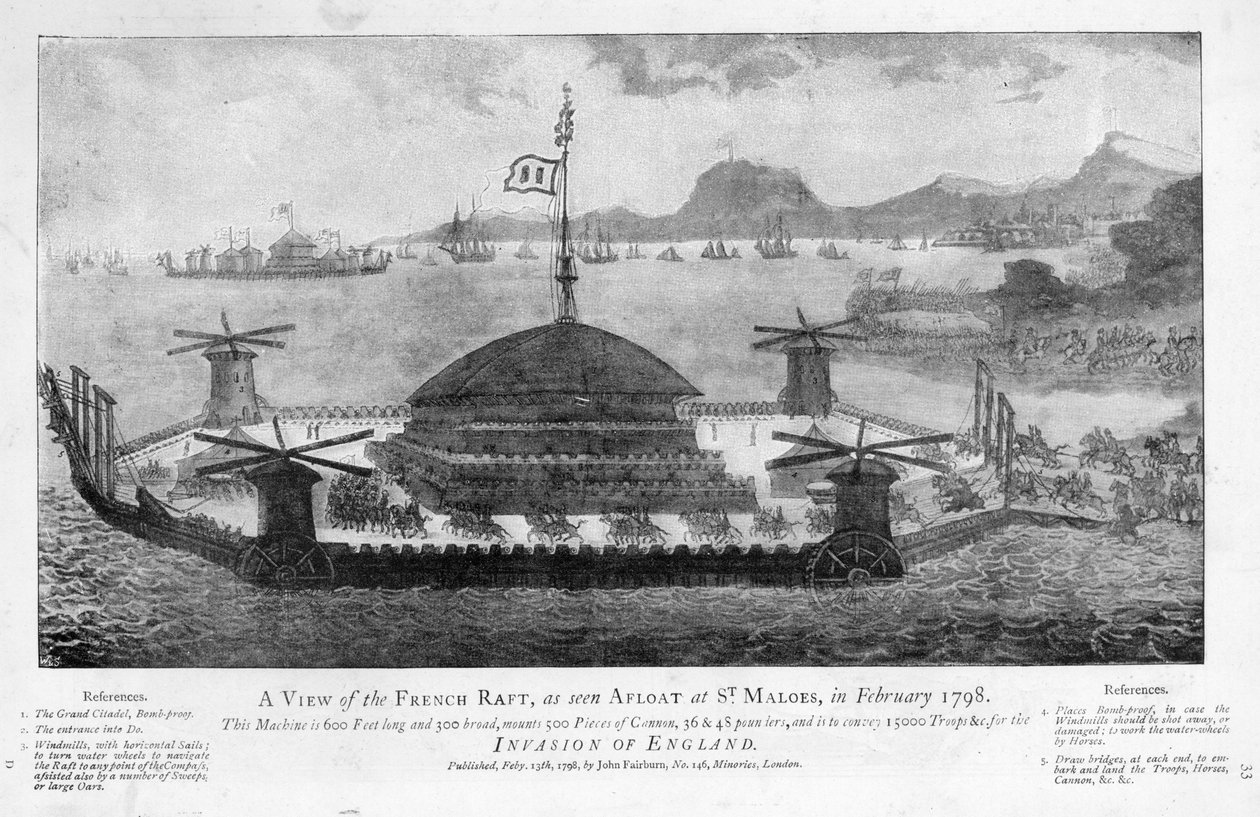 Uma vista da jangada francesa em St. Malo, fevereiro de 1798 (aquatint) de English School