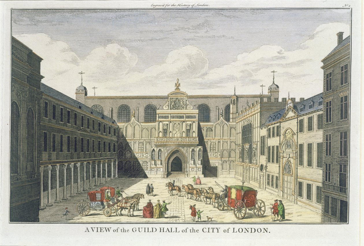 Uma vista do Guild Hall da cidade de Londres, da história de Londres, c18th tarde de English School