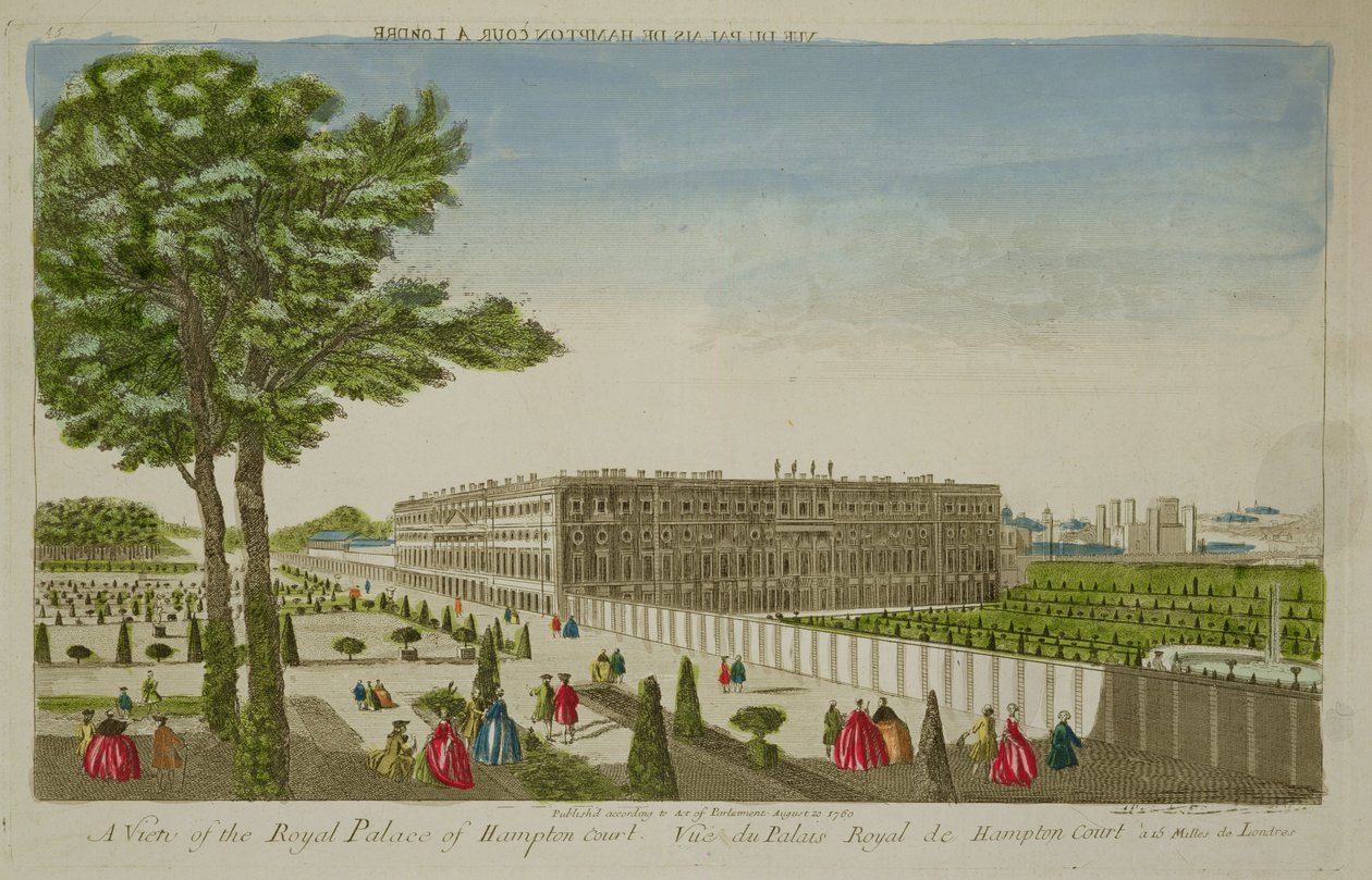 Vista do Palácio Real de Hampton Court, publicada em 1760 de English School
