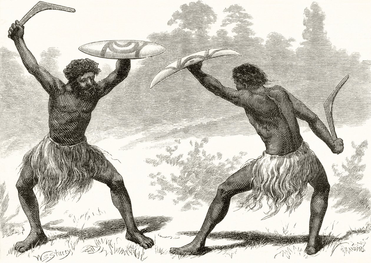 A Waddy Fight, de &39;Australian Pictures&39;, de Howard Willoughby, publicado pela Religious Tract Society, Londres, 1886 de English School