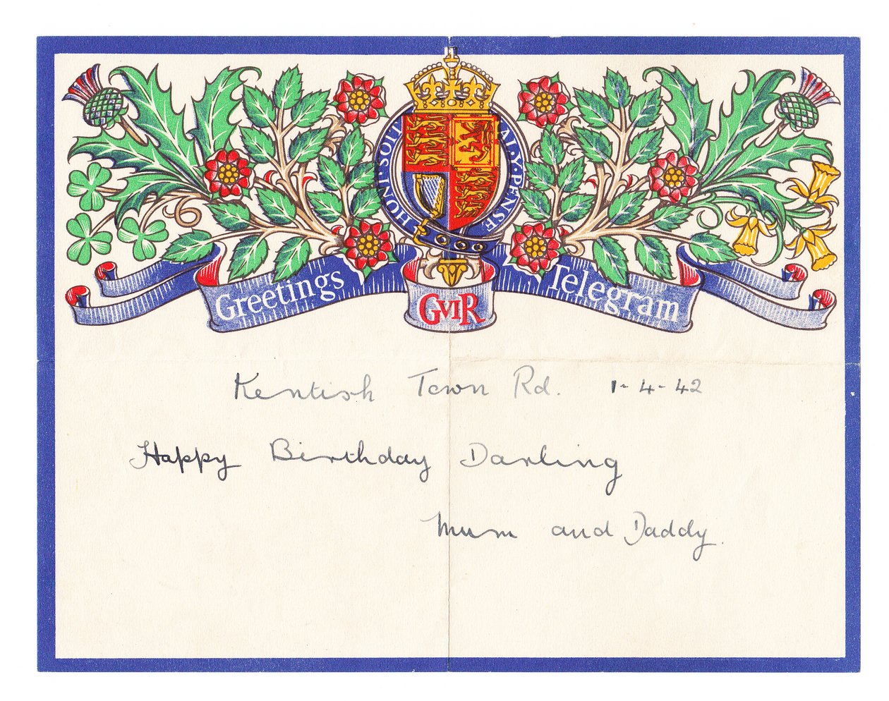 Um telegrama de saudações de aniversário, c.1942 (cor litho) de English School