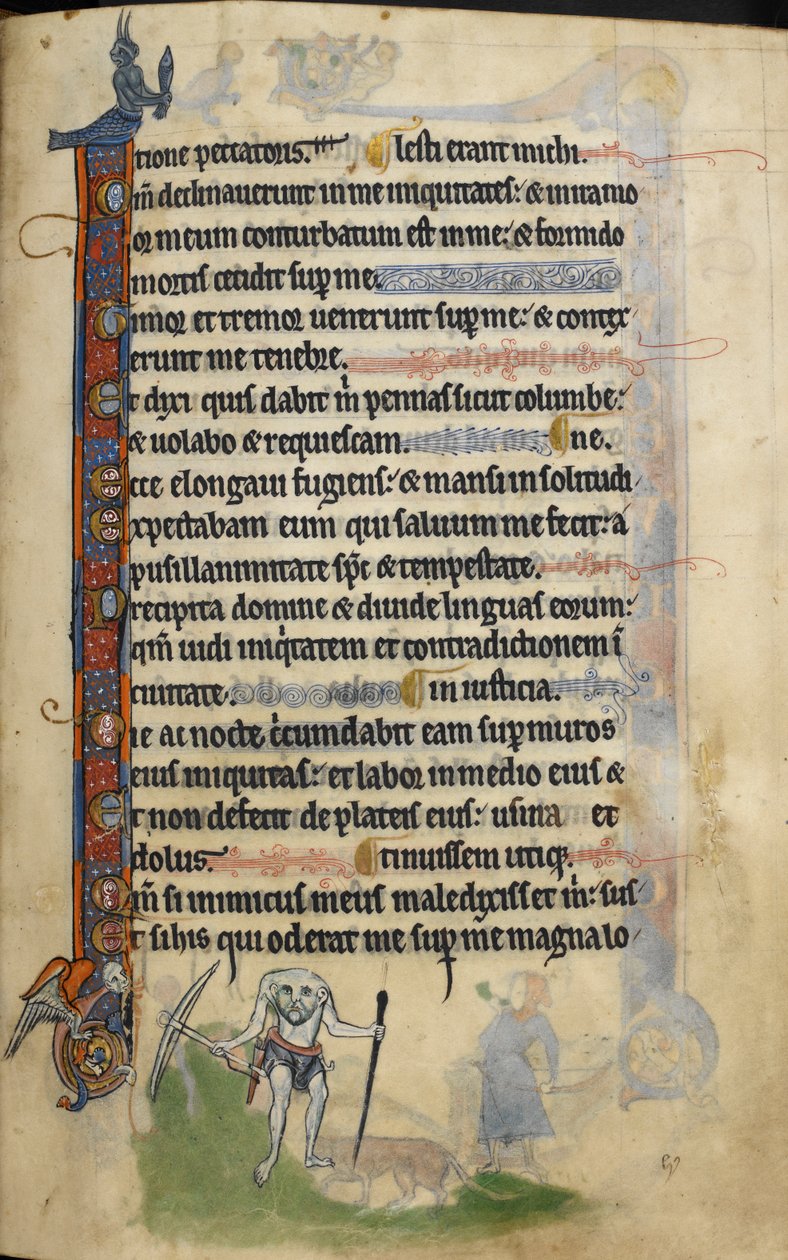 Uma bolha, pé de fólio de "The Rutland Psalter", c.1260 (tinta e cor no velino) de English School