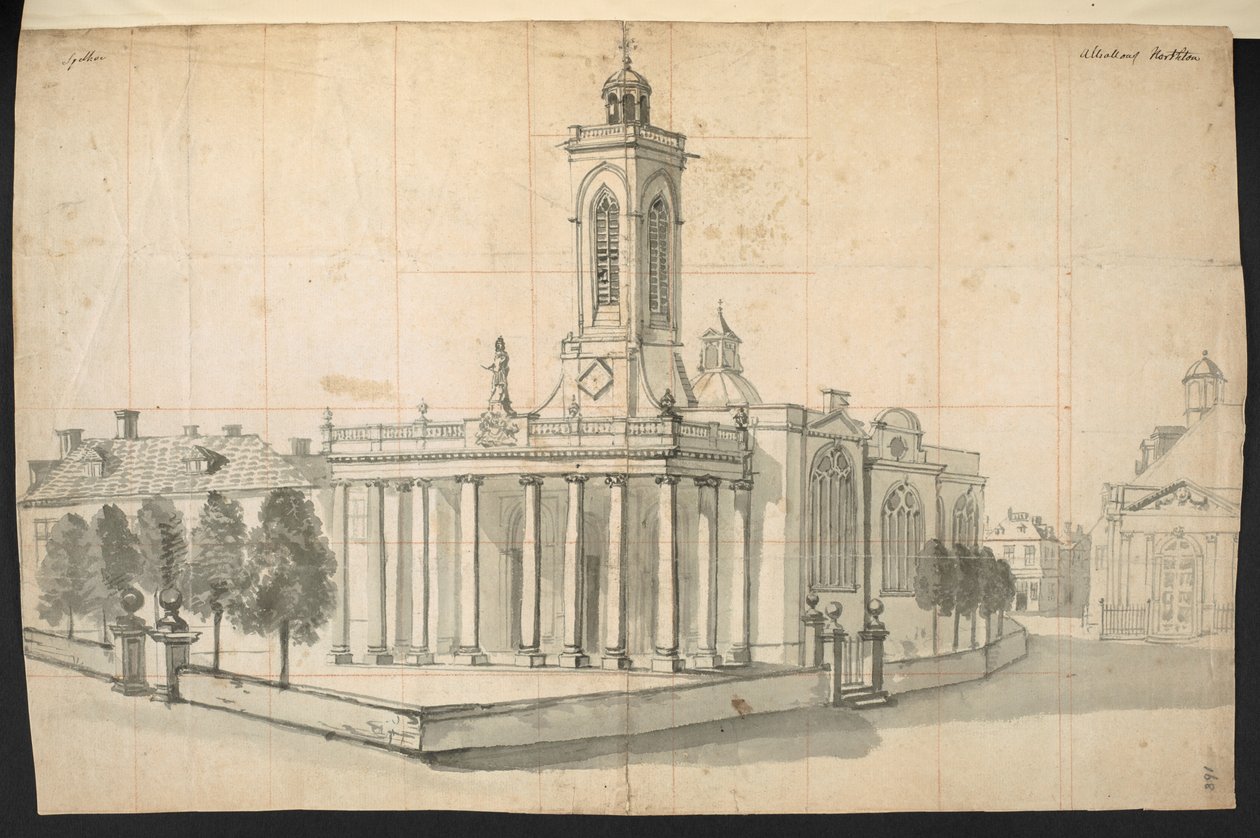Um edifício em Northampton, da "História de Northamptonshire" de John Bridges de English School