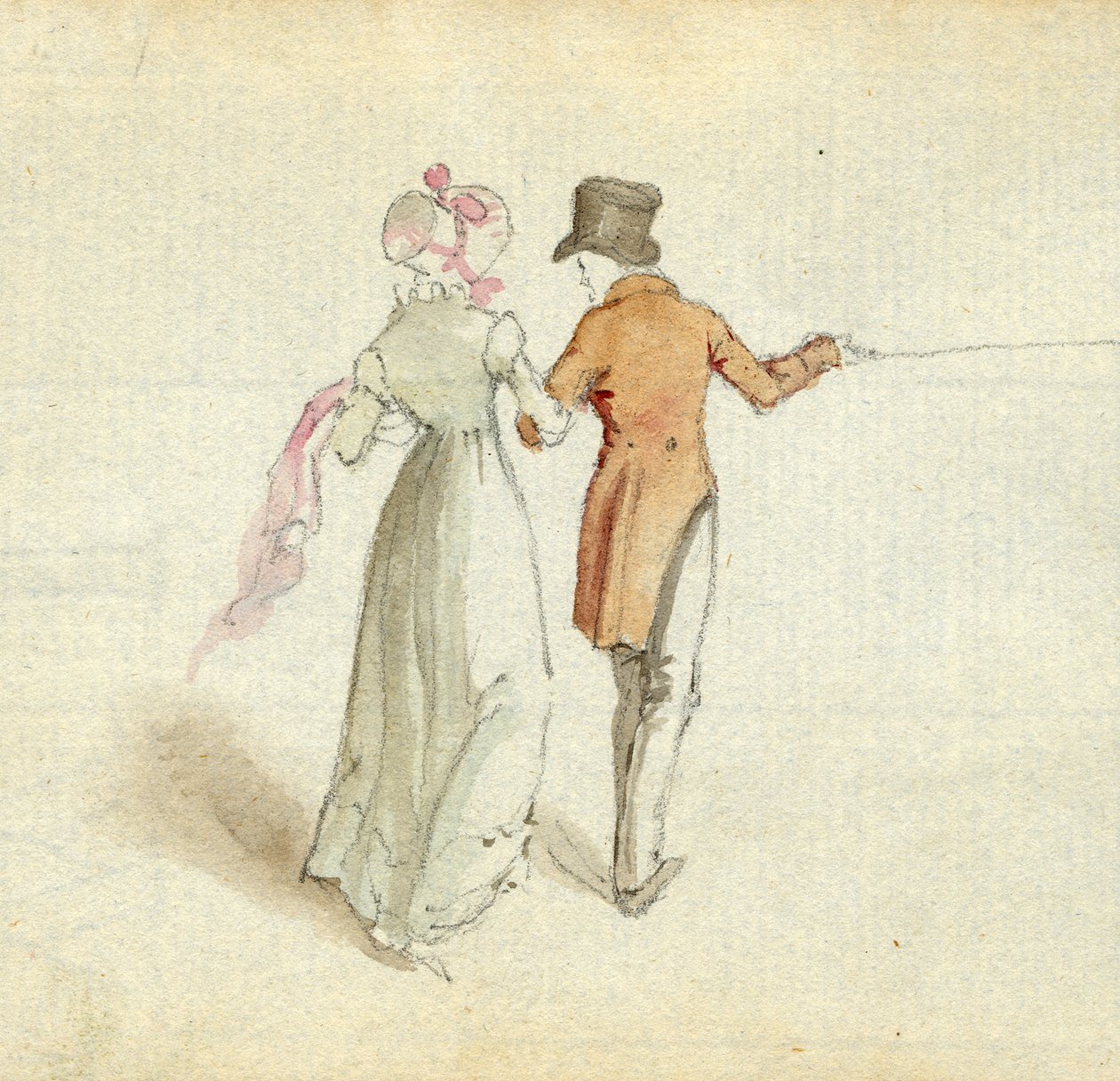 Um casal passeando, c.1825 (wc no papel) de English School