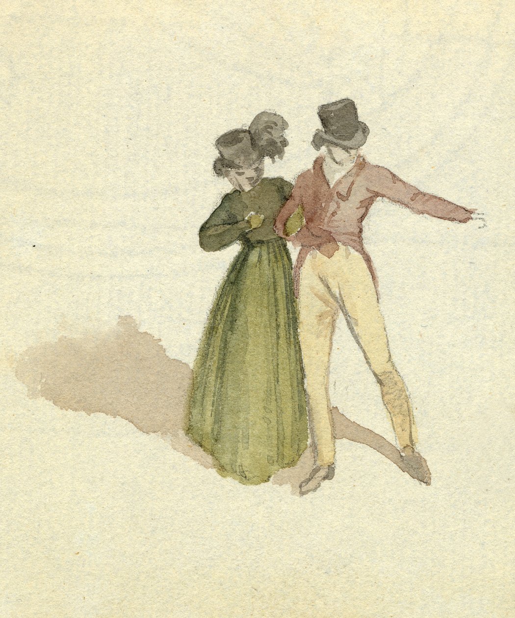 Um casal passeando, c.1825 (wc no papel) de English School