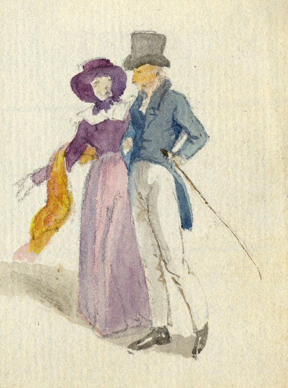 Um casal passeando, c.1825 (wc no papel) de English School