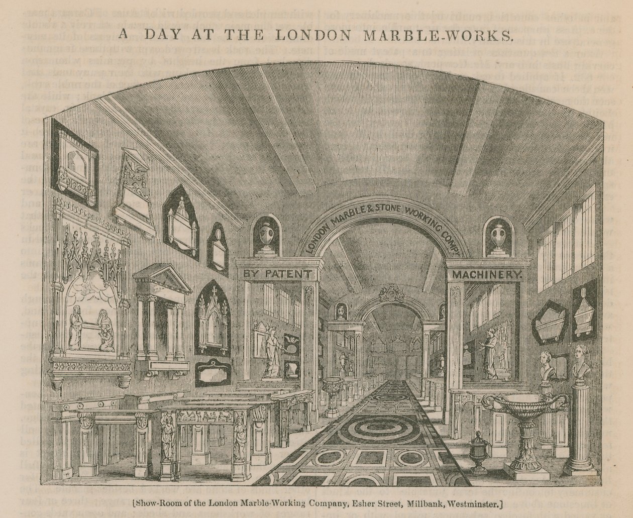 Um dia na fábrica de mármore de Londres (gravura) de English School