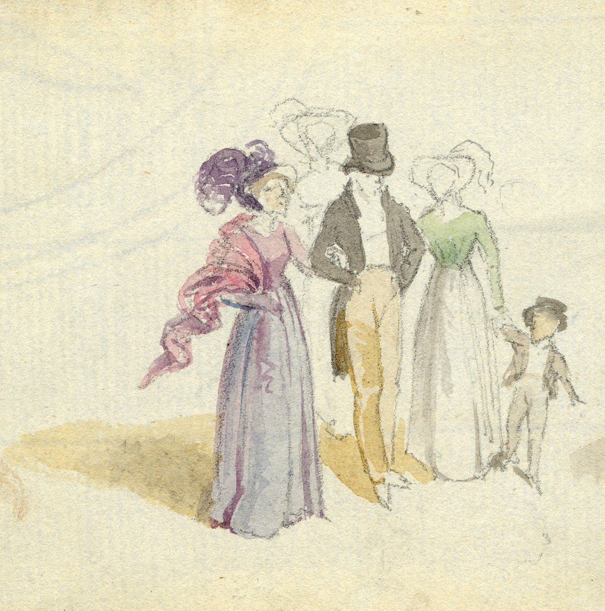 Uma família passeando, c.1825 (wc no papel) de English School