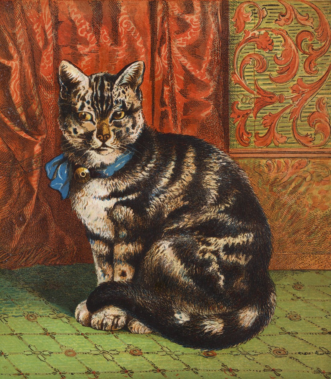 Um gato na moda (litografia a cores) de English School