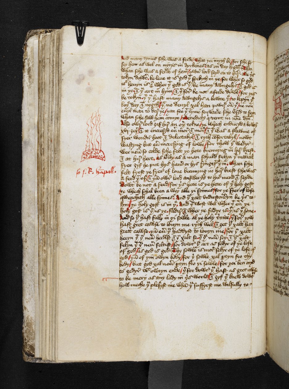 Uma chama representando "ignis divini amoris" do Livro de Margery Kempe, Add MS 61823 f.43v, c.1445-50 (caneta e tinta sobre pergaminho) de English School