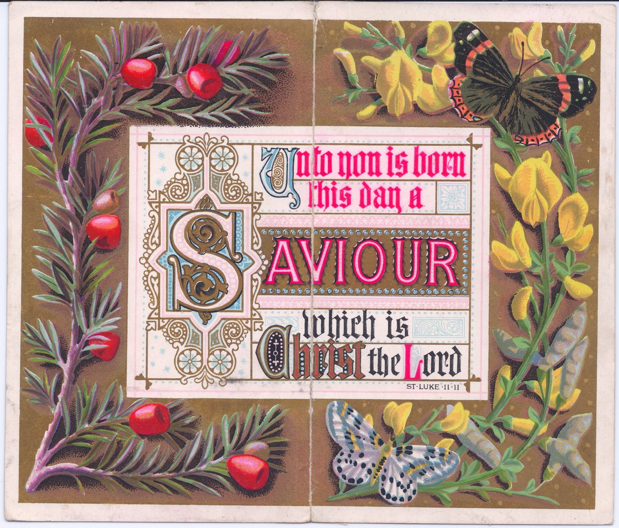Um cartão de Natal floral vitoriano com um tratado religioso, c.1880 de English School