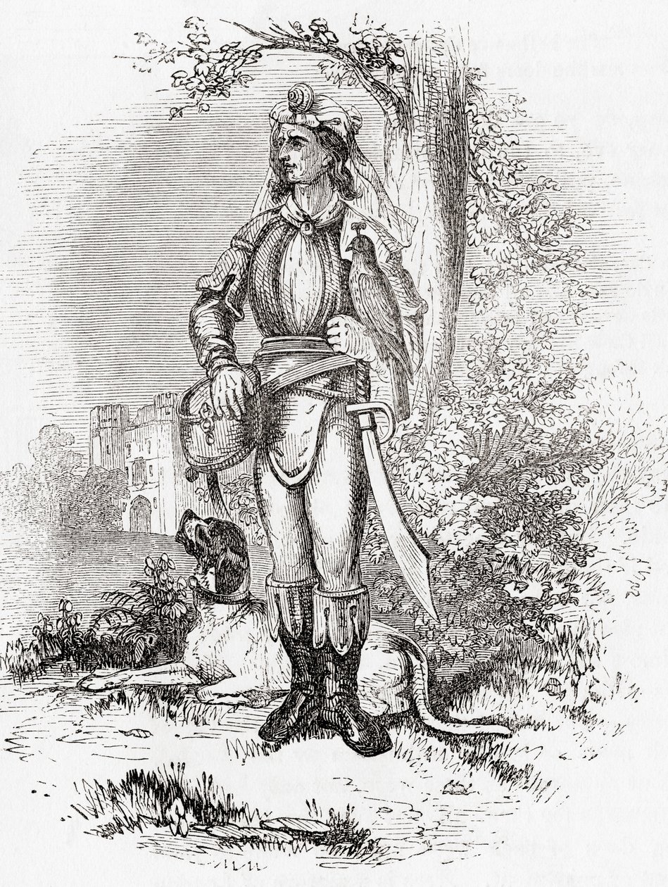 Um grande falcoeiro, da velha Inglaterra: A Pictorial Museum, pub. 1847 de English School