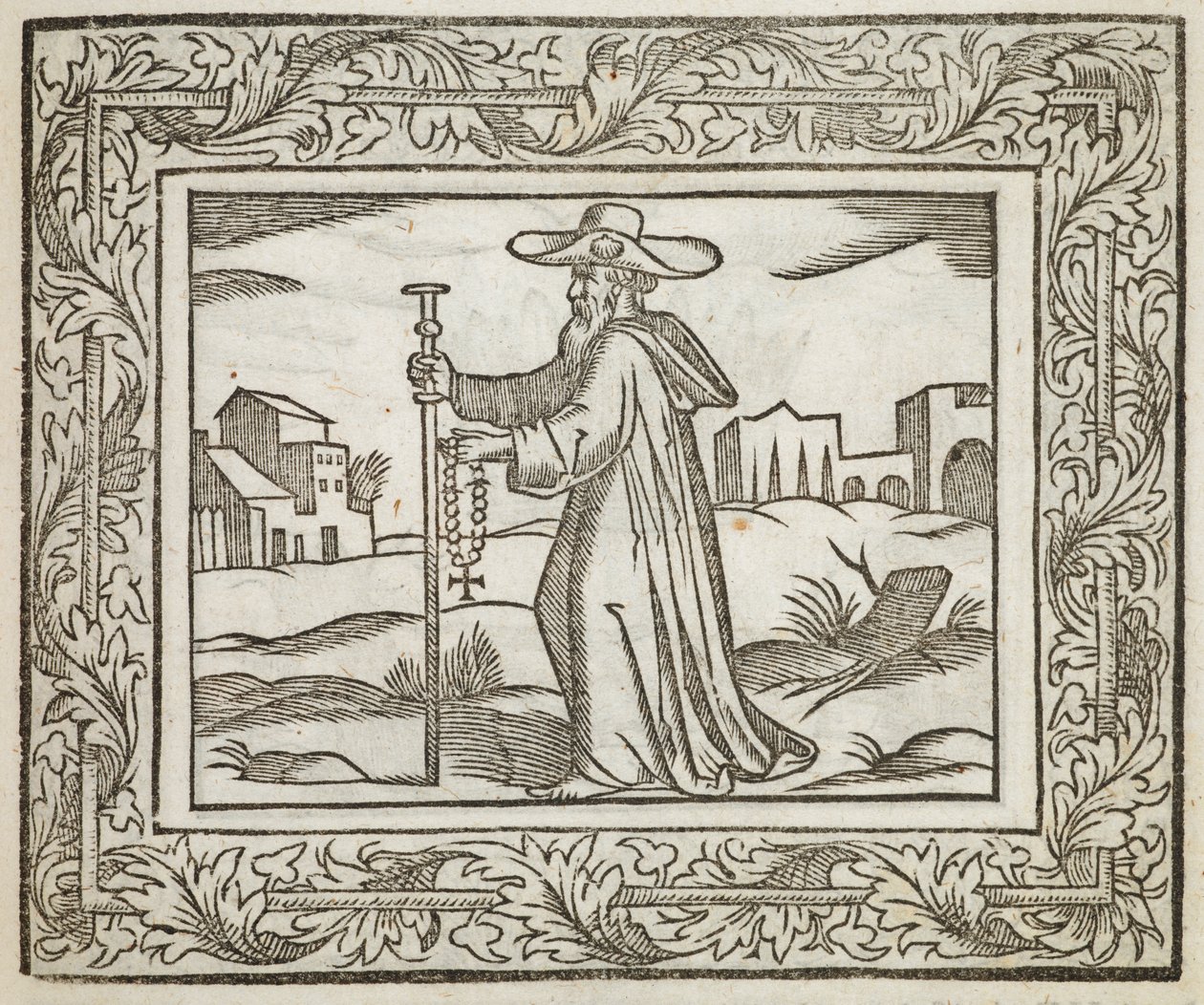Um homem segurando um cajado e um crucifixo, ilustração de 