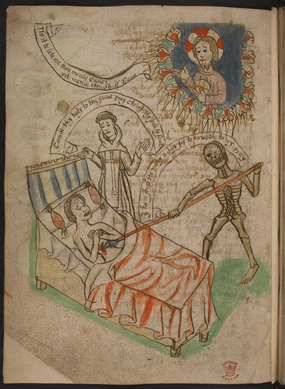 Um homem no seu leito de morte, de A Carthusian miscellany of poems, chronicles, and treatises in Northern English, including an epitome or summary of Mandeville