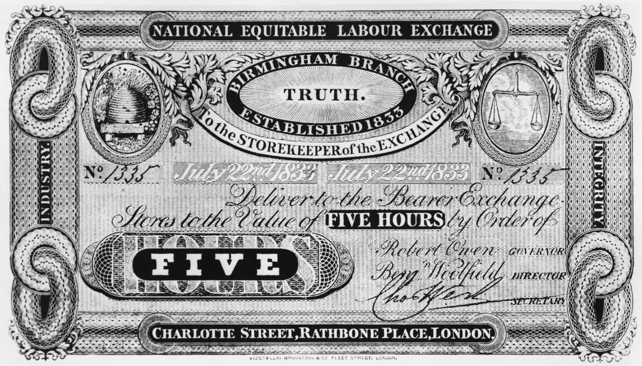 Uma nota de trabalho equitativa nacional, proposta por Robert Owen (1771-1858) 1833 de English School