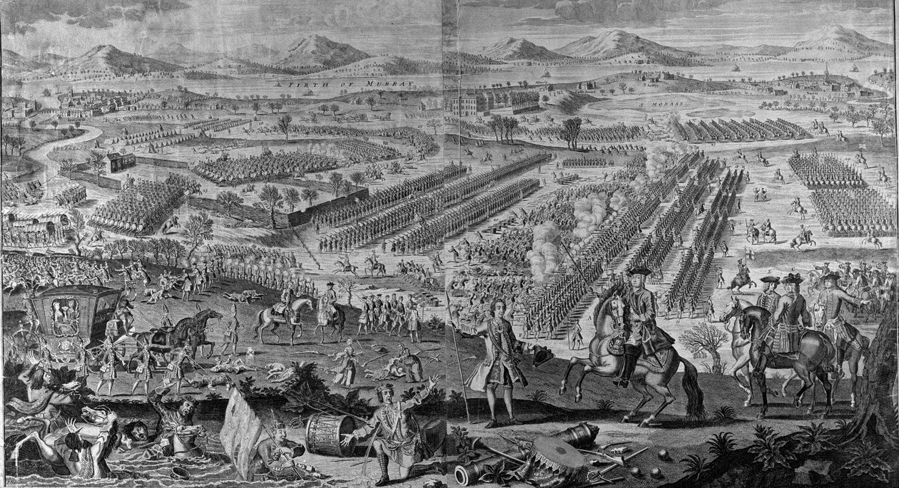 Uma visão em perspectiva da gloriosa Batalha de Drunmossie Moor em 16 de abril de 1746, 1746 de English School