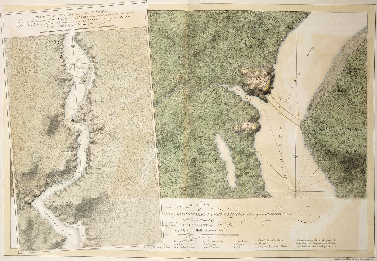 Um plano de Fort Montgomery e Fort Clinton, 1774-1779 de English School