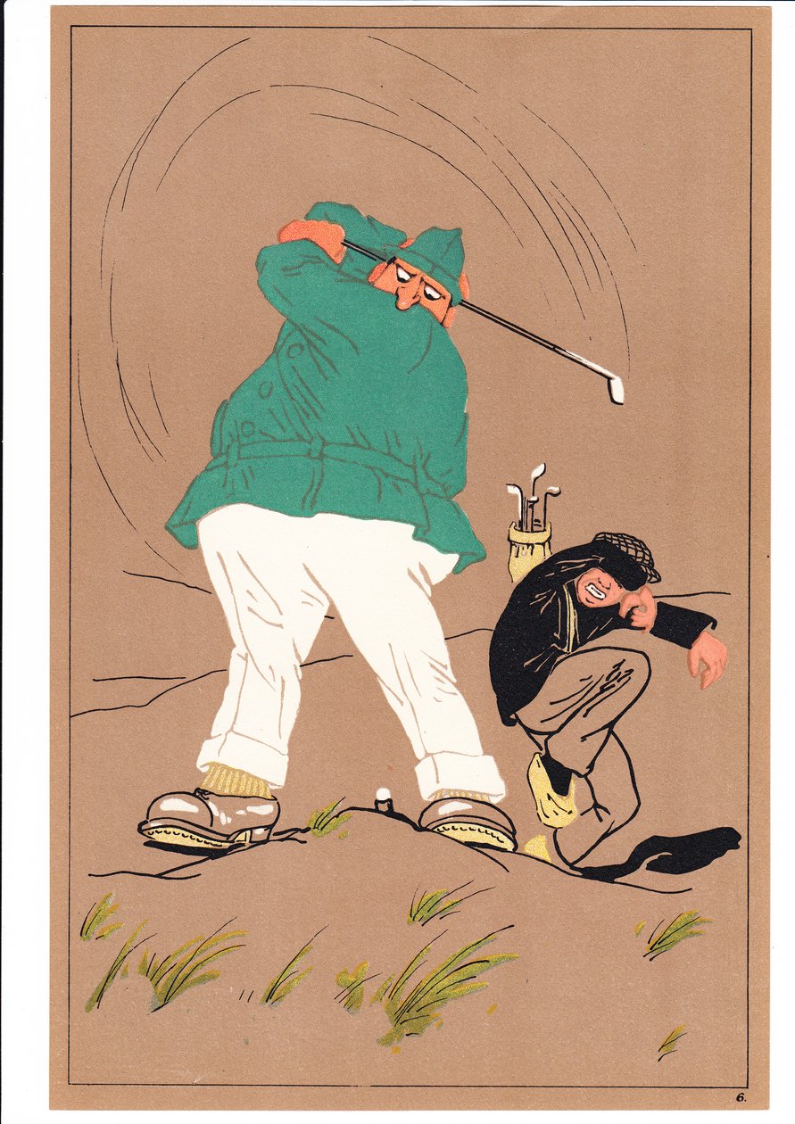 Uma cópia de dois golfistas em postagens cômicas e bem-humoradas, c.1920 de English School