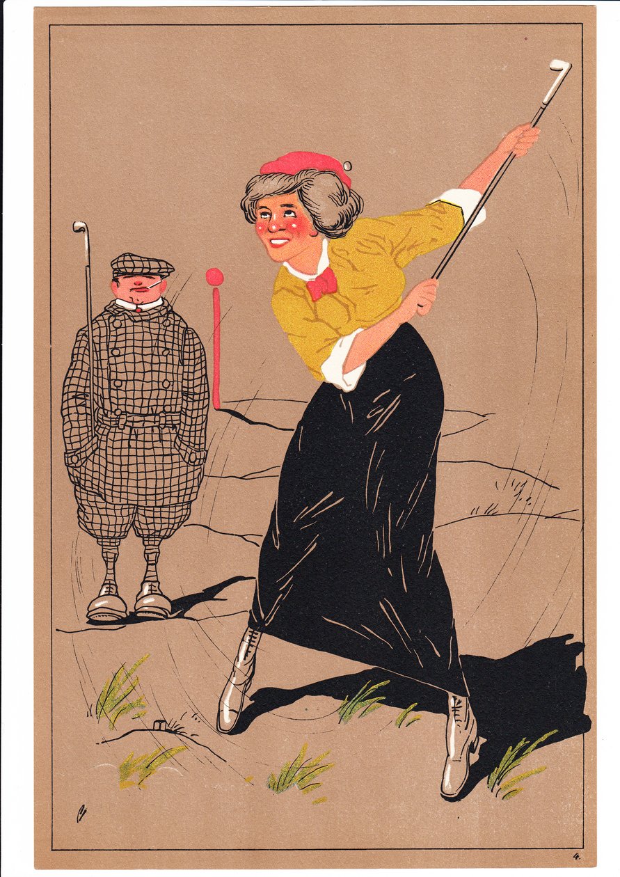 Uma cópia de dois golfistas em postagens cômicas e bem-humoradas, c.1920 de English School