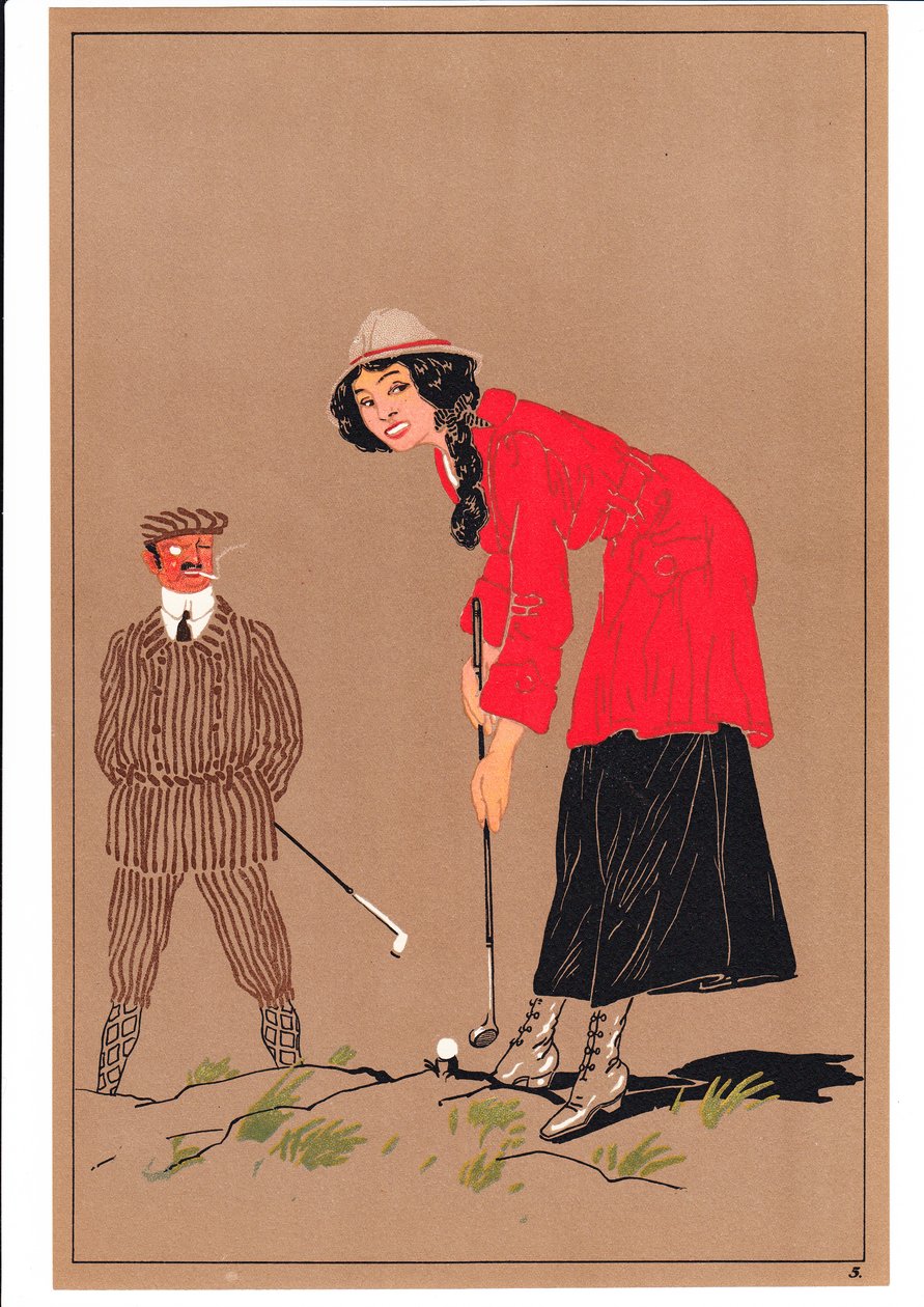 Uma cópia de dois golfistas em postagens cômicas e bem-humoradas, c.1920 de English School