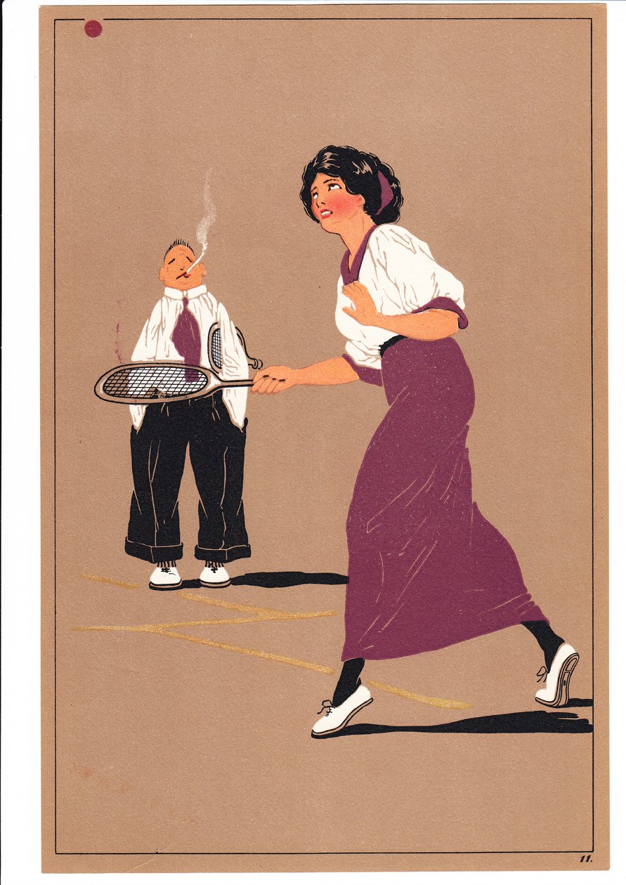 Uma cópia de dois tenistas em postagens cômicas e bem-humoradas, c.1920 de English School