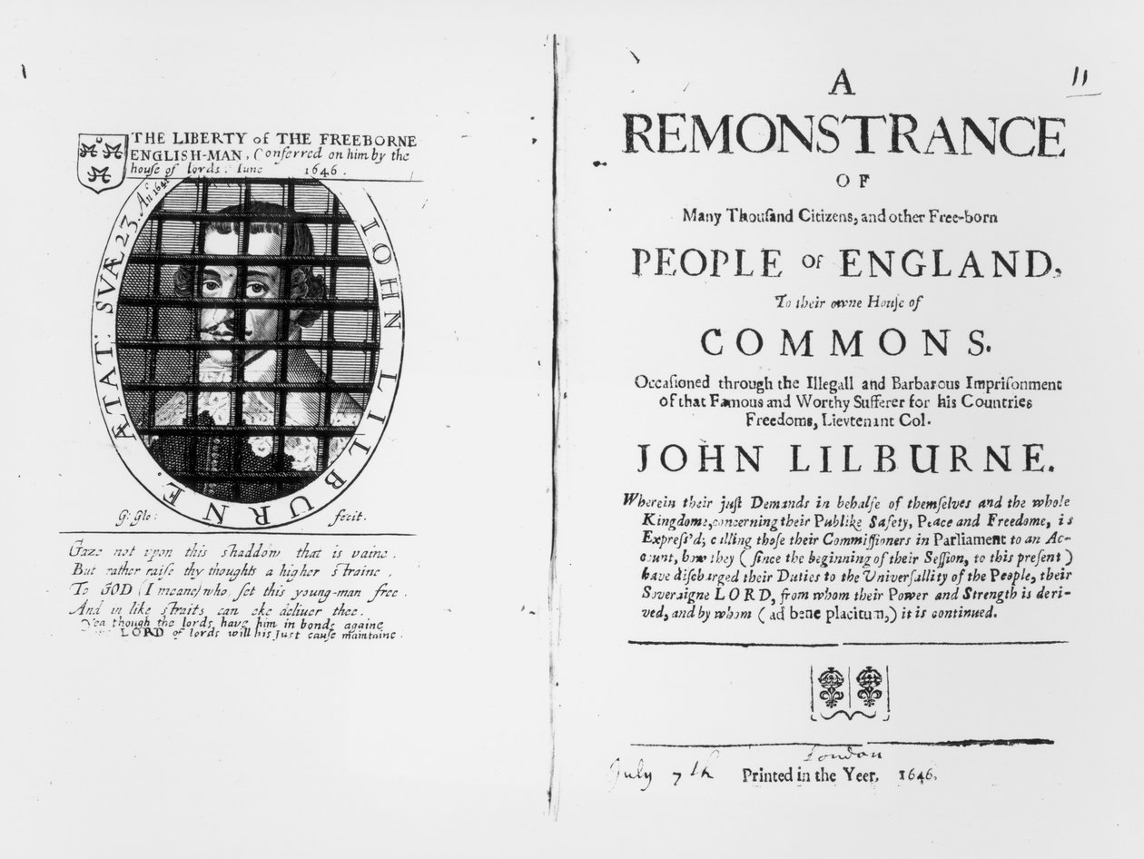 Uma manifestação dos Levellers à Câmara dos Comuns sobre a prisão de seu líder John Lilburne (c.1614-57) publicou 1646 de English School