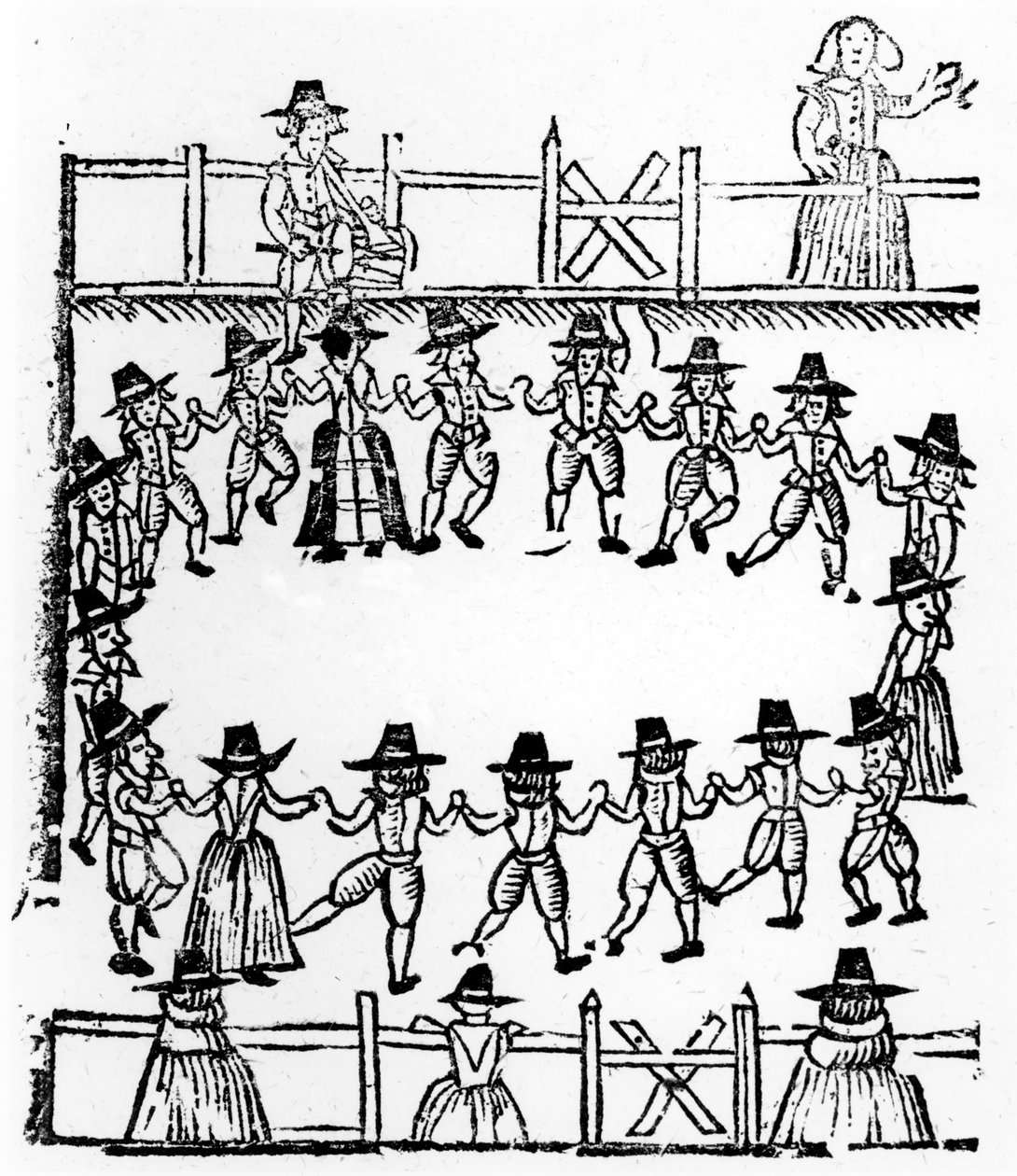 Uma dança redonda, uma ilustração de um livro de baladas de Roxburghe de English School