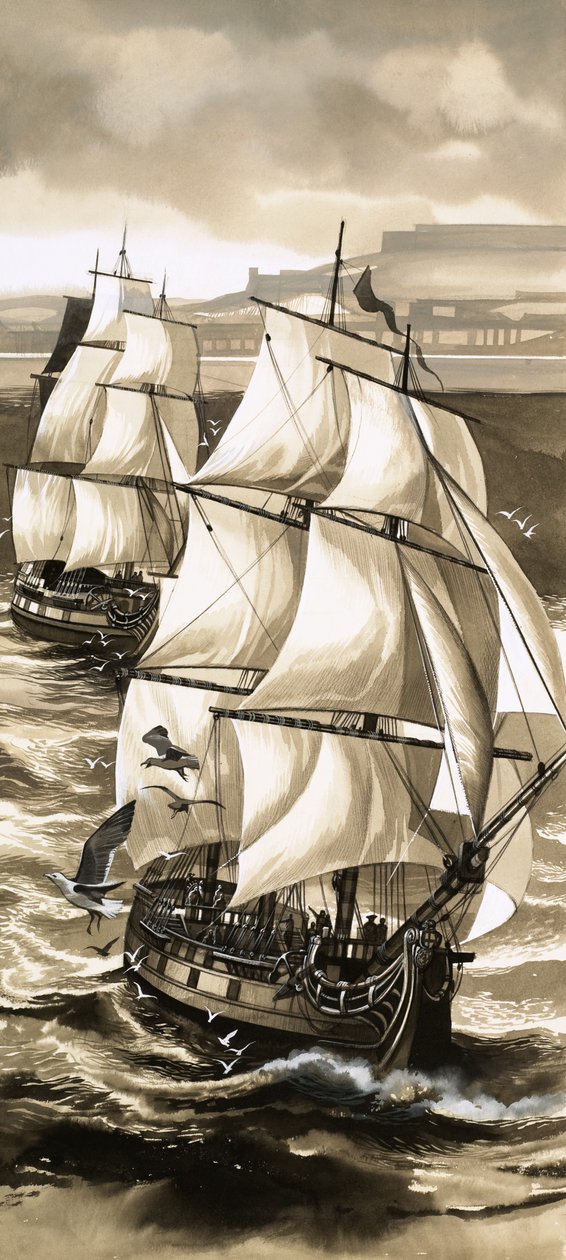 Uma salva de tiros acompanhou a partida de Jean de La Perouse numa viagem de exploração ao largo do Pacífico de English School