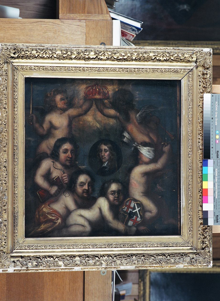 Uma sátira de Richard Cromwell sendo oferecida a coroa, c.1659 (óleo sobre painel) de English School