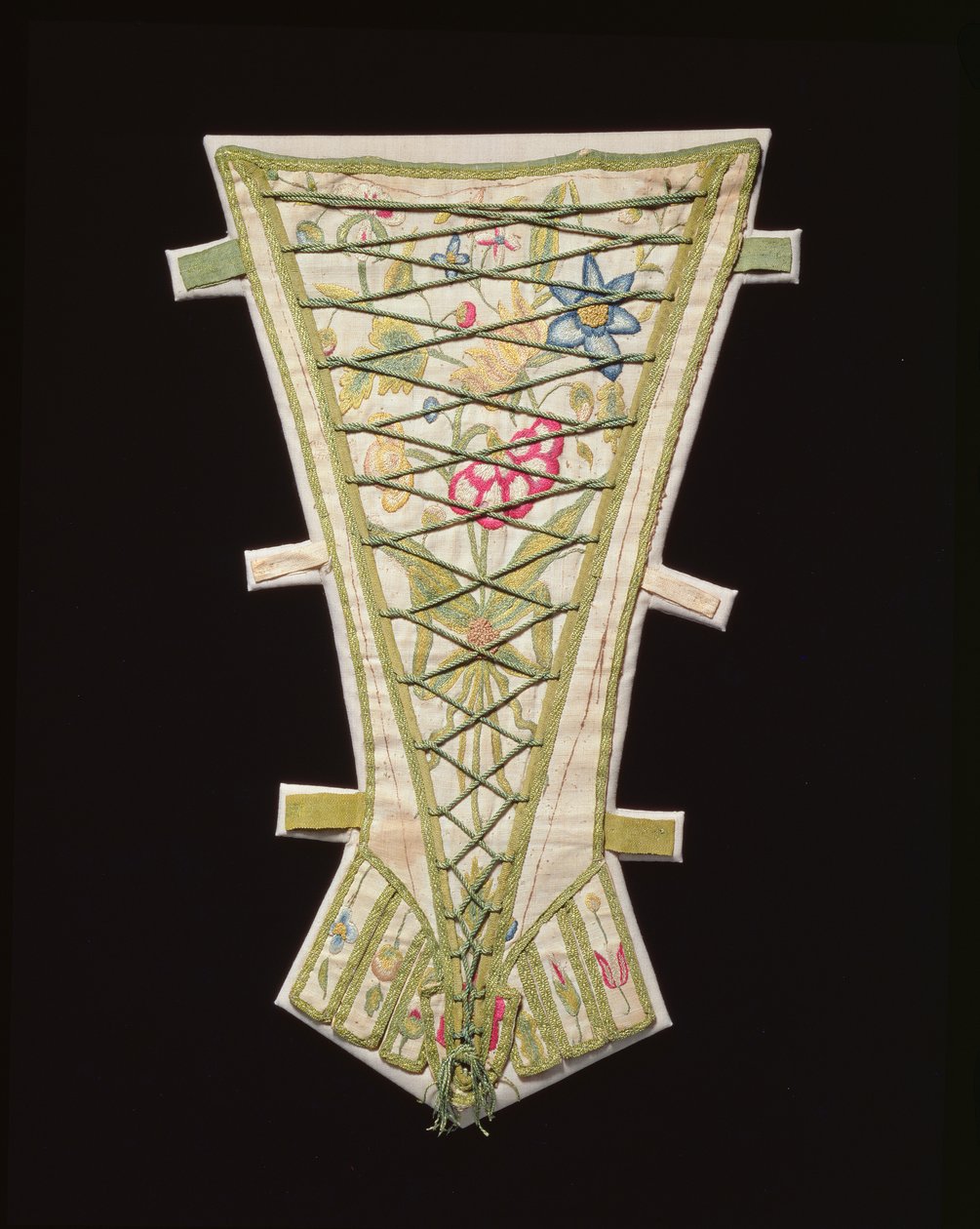 Um stomacher, do século XVI (lã, linho e cordão) de English School