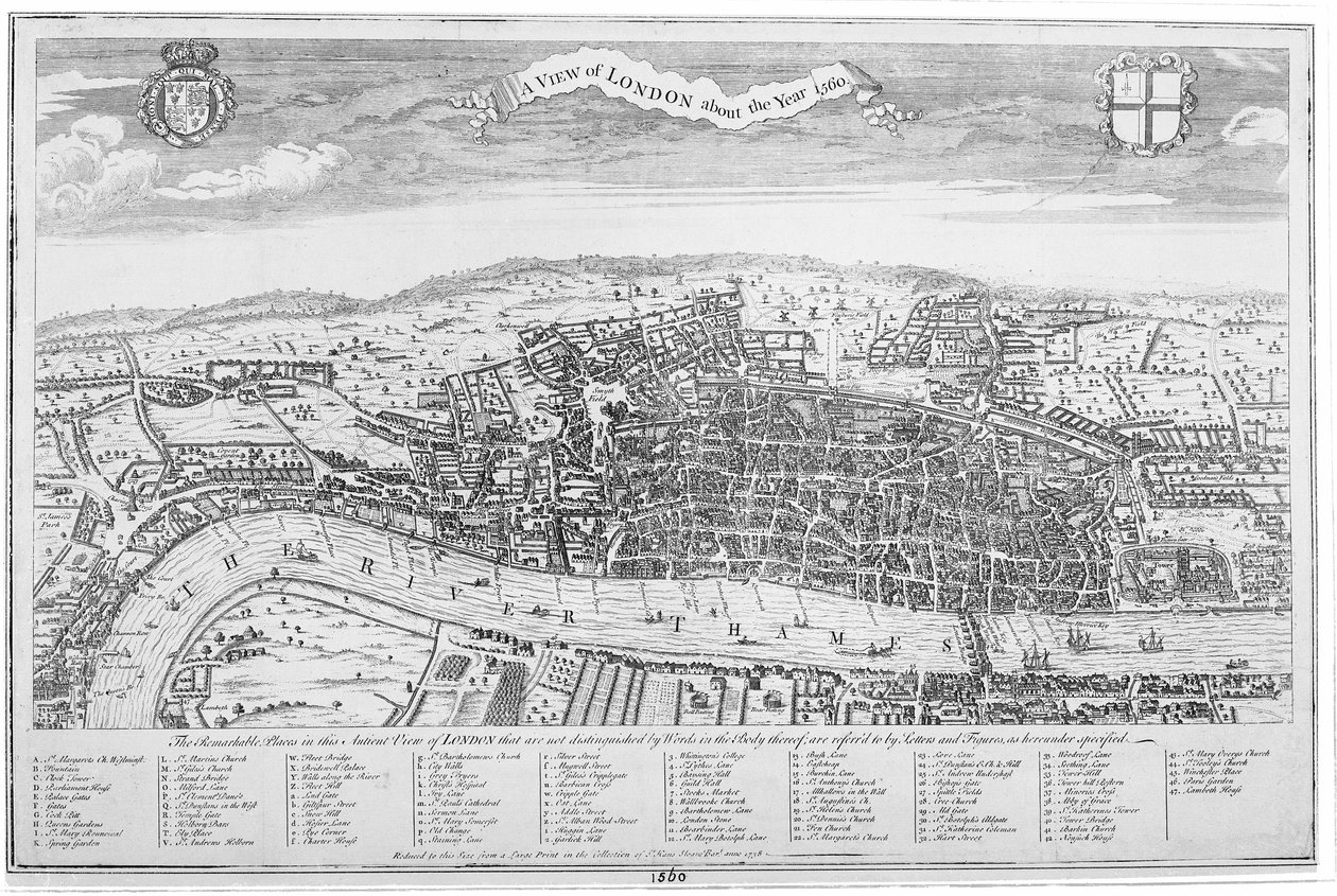 Uma vista de Londres sobre o ano 1560 (gravura) de English School