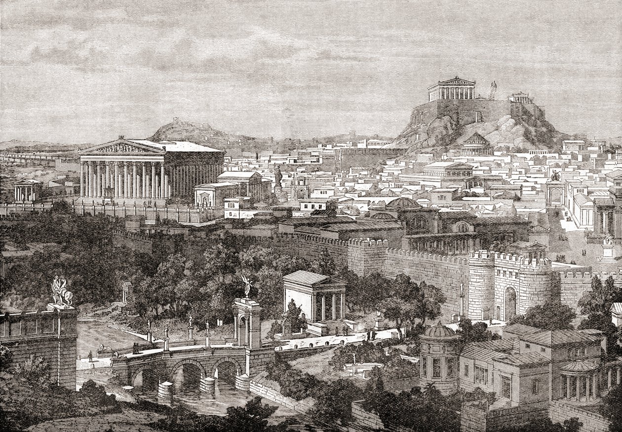Uma vista da antiga Atenas, Grécia. De The Review of Reviews, publicado em 1891 de English School