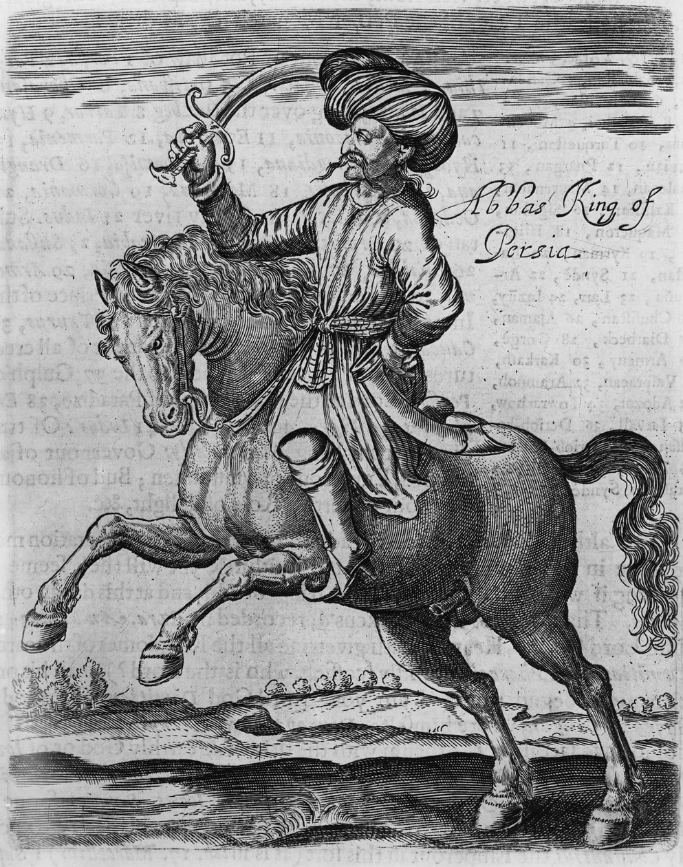 Abbas rei da Pérsia, ilustração de &39;alguns anos de viagem na Afrique e na Ásia&39; por Sir Thomas Herbert, 1634 (gravura) de English School