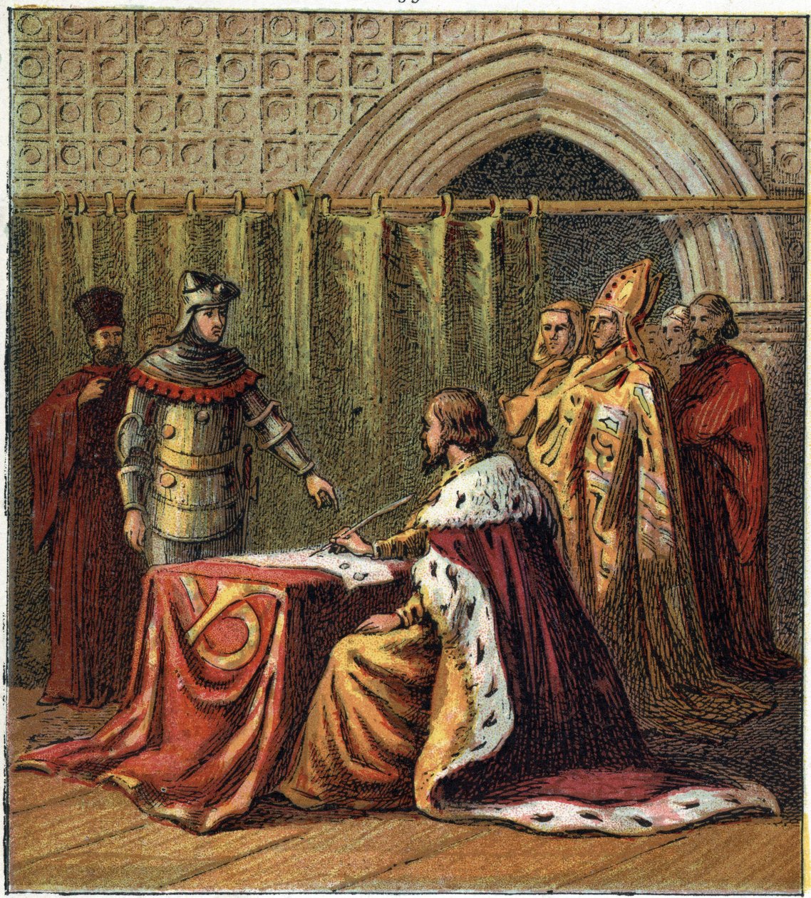 Abdicação do Rei Ricardo II da Inglaterra (1367-1400) em 1399 a favor de seu primo Henrique (Henrique IV da Inglaterra) de English School