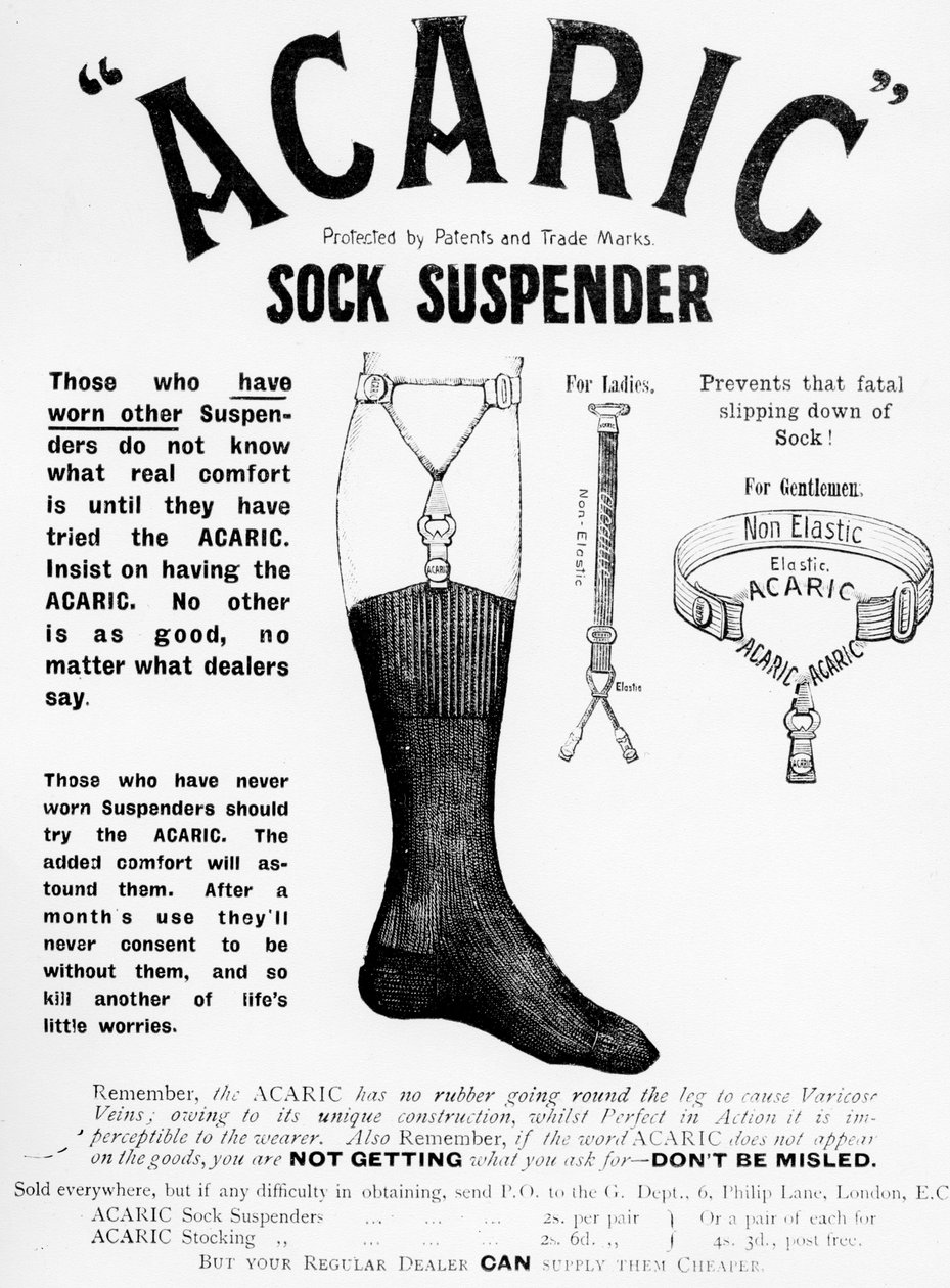 Propaganda do suspensor da peúga de Acaric, 1898 de English School