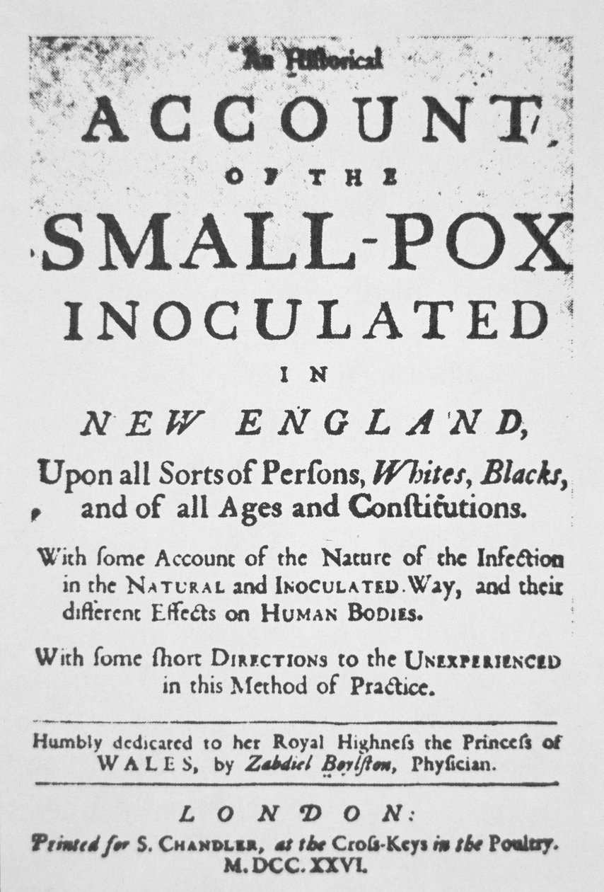 "Account of the Small Pox innoculated in New England", panfleto publicado em Londres (tinta sobre papel) de English School