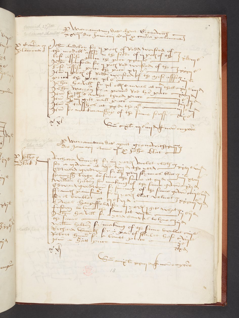 Contas de Andrew Windsor, o guardião do Grande Guarda-Roupa, Egerton MS 3025 f.18r de English School