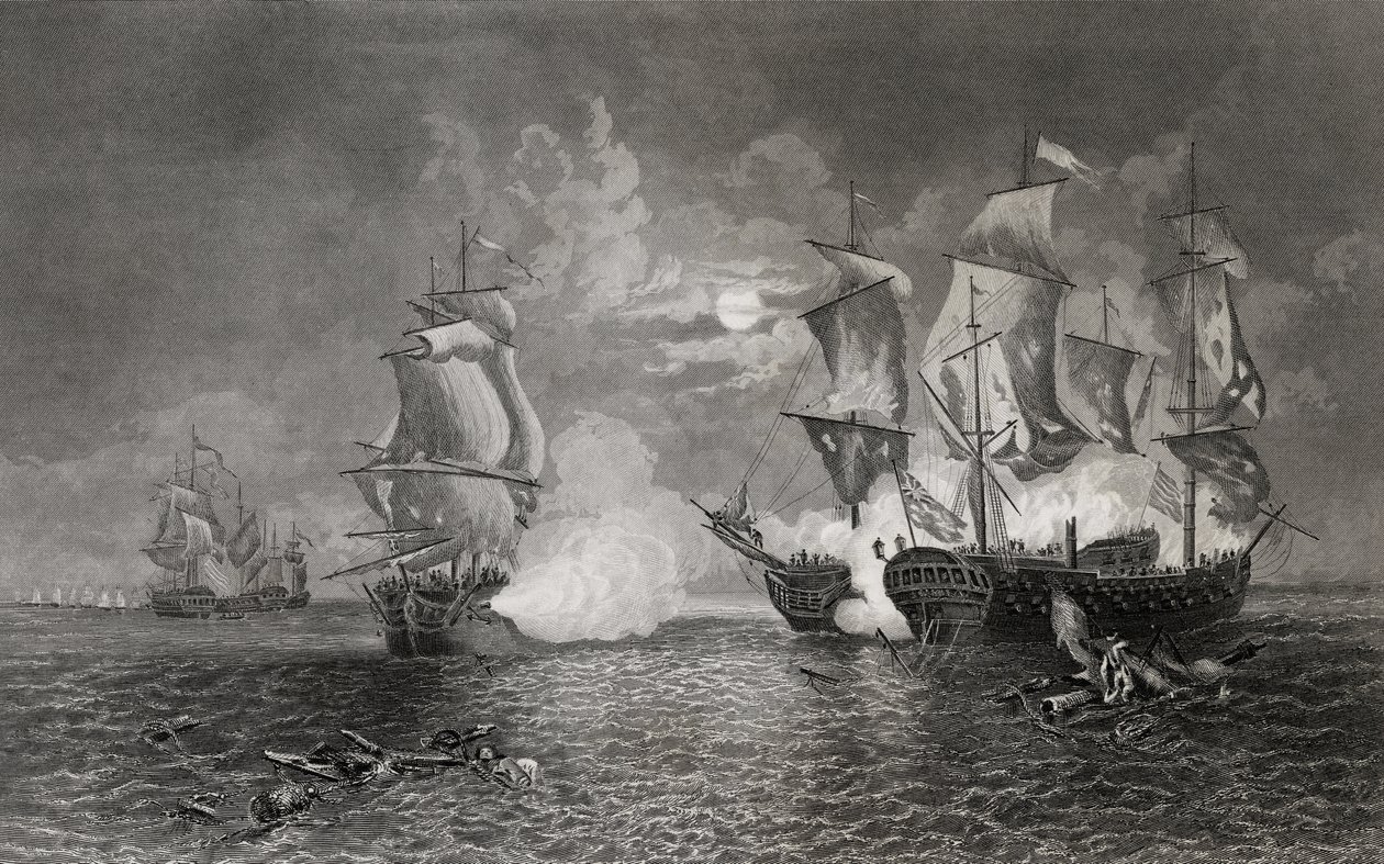 Ação entre Bonhomme Richard e os Serapis, 23 de setembro de 1779 (gravura) de English School