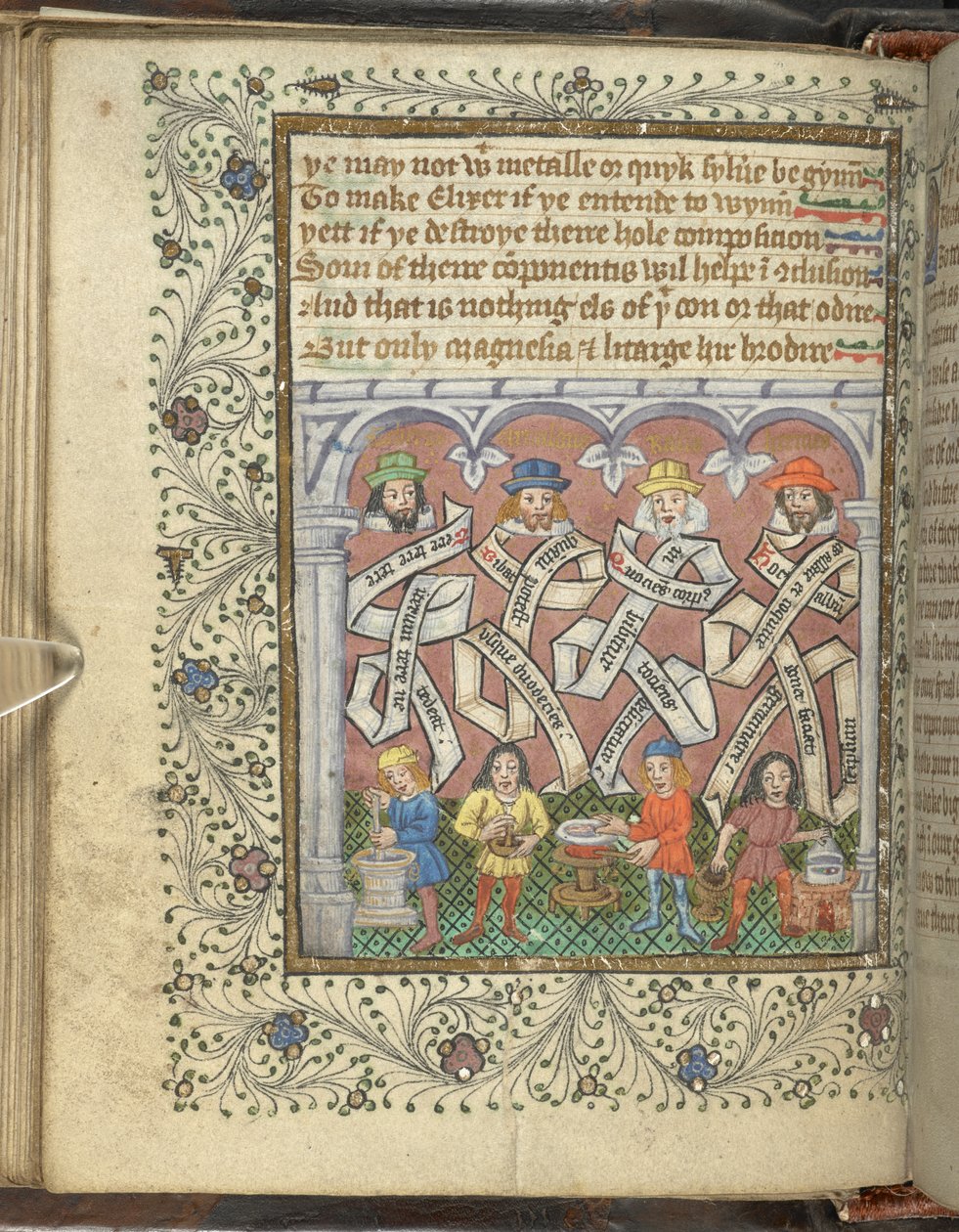 Adicione 10302 fol.32v Os alquimistas Geber (800 ou 900 dC), Arnold de Villanova, Rhasis e Hermes Trismegisto, de 