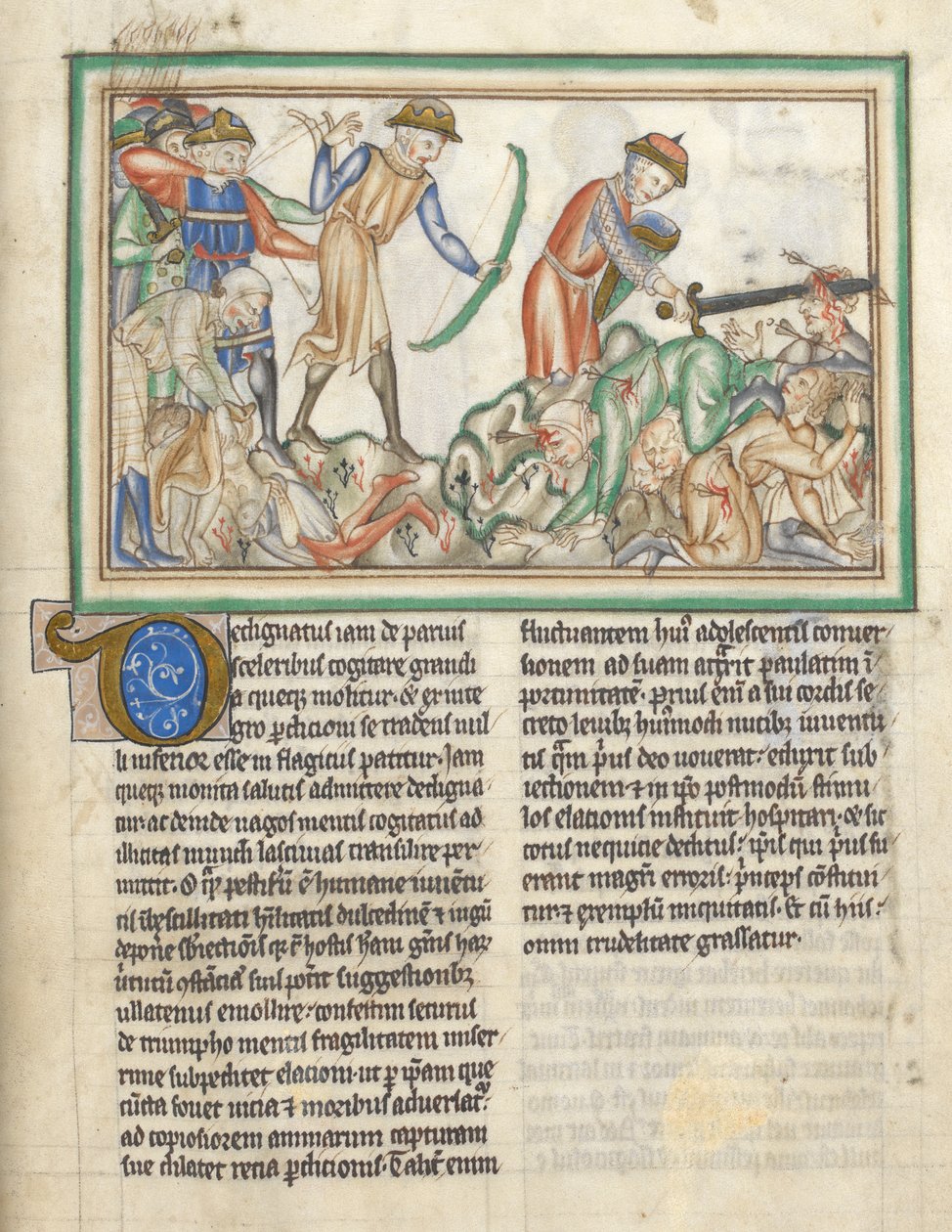 Adicionar 35166 f.35 Pessoas sendo mortas, cenas bíblicas do Apocalipse de São João, Apocalipse em latim com comentários (tinta e cor em pergaminho) de English School