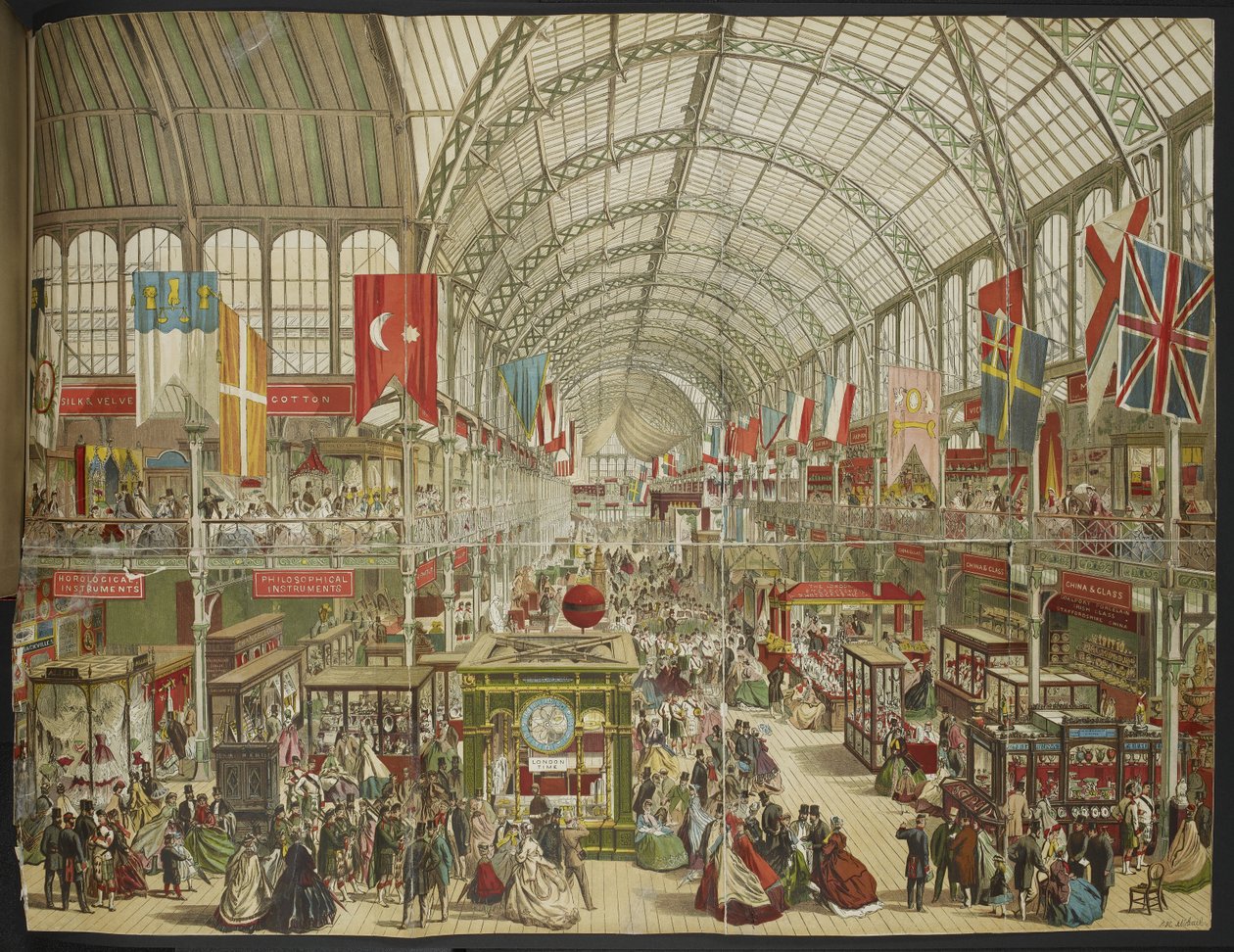 Adicionar. 35255 A Grande Exposição no Palácio de Cristal, mostrando as bandeiras de várias nações de English School
