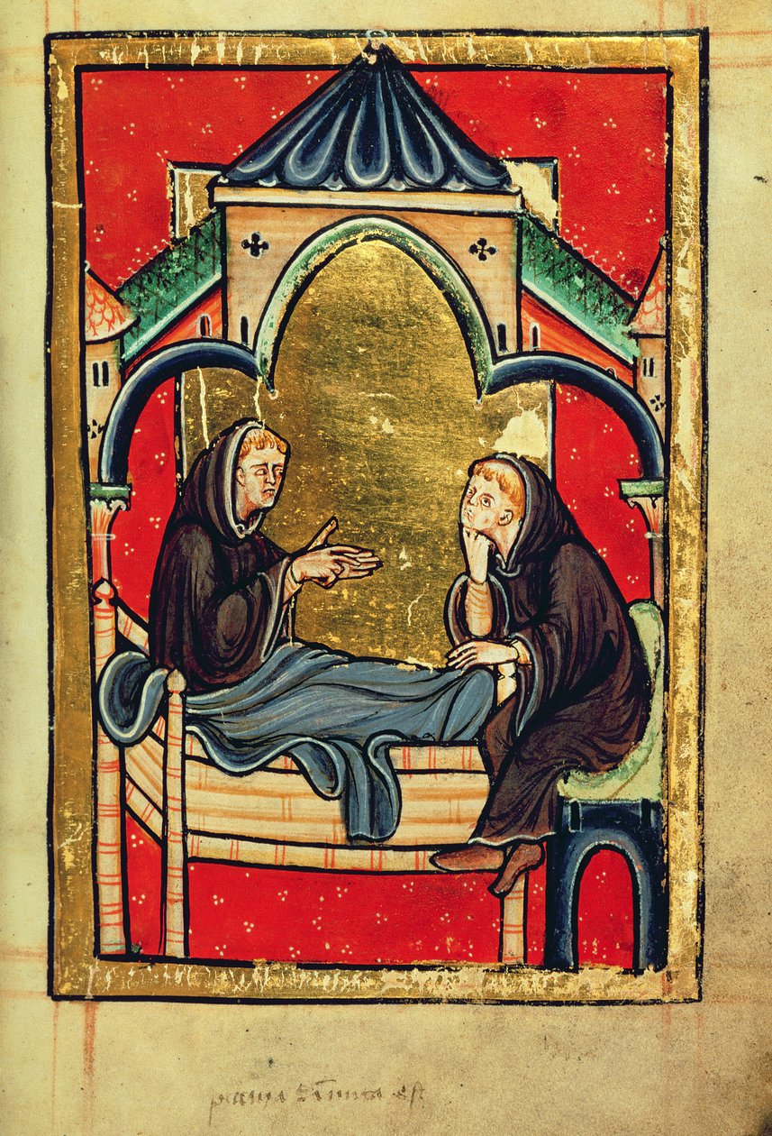 Adicionar 39943 f.21 Boisil, prior de Cuthbert em Melrose, em seu leito de morte, de 