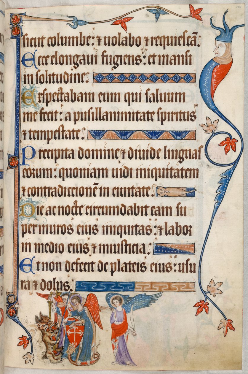 Acrescentar. 42130, f.101, Salmo 54, Arcanjos combatendo o diabo, de 