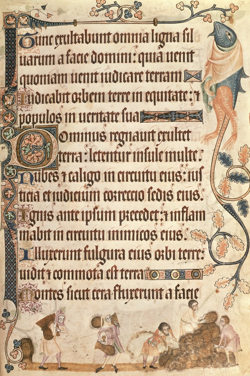 Adicionar 42130 f.173 Feixes de empilhamento de milho, do Luttrell Psalter, iniciado antes de 1340 para Sir Geoffrey Luttrell (1276-1345) (vellum) de English School