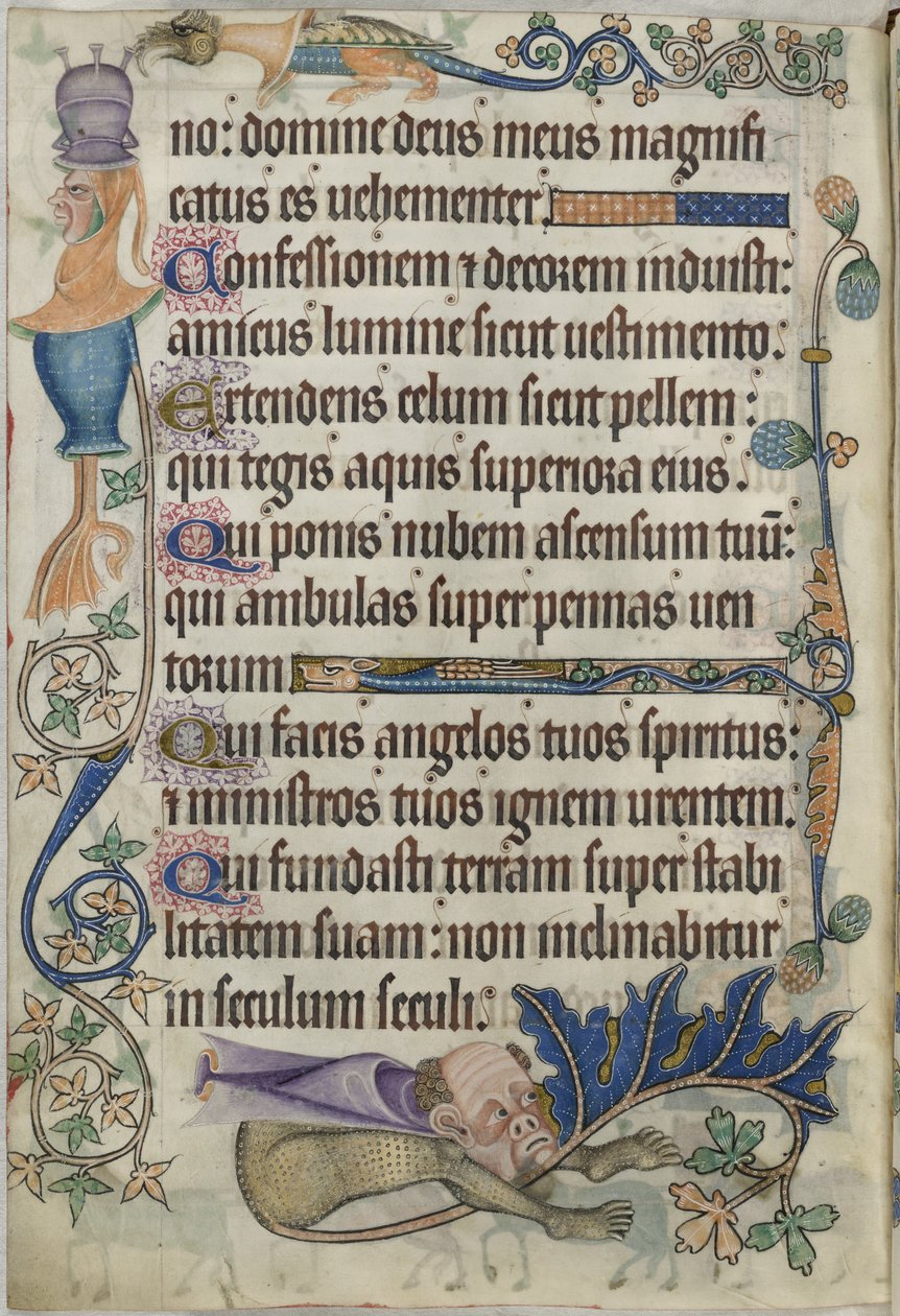Acrescentar. 42130, f.182v Salmo 103, com grotescos, do 