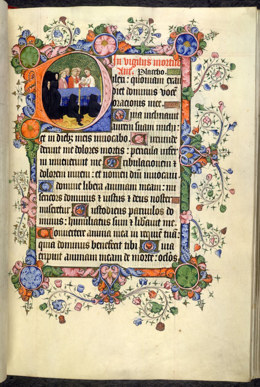 Acrescentar. 42131 f.46r, Vigílias dos Mortos (Office of the Dead), com quadrados góticos, das Horas de Bedford e Psalter de English School